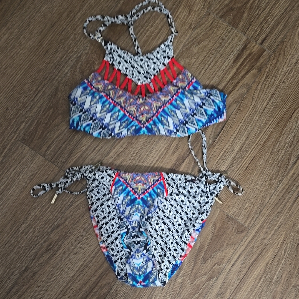 Red Carter Black and Blue Patterned Bikini